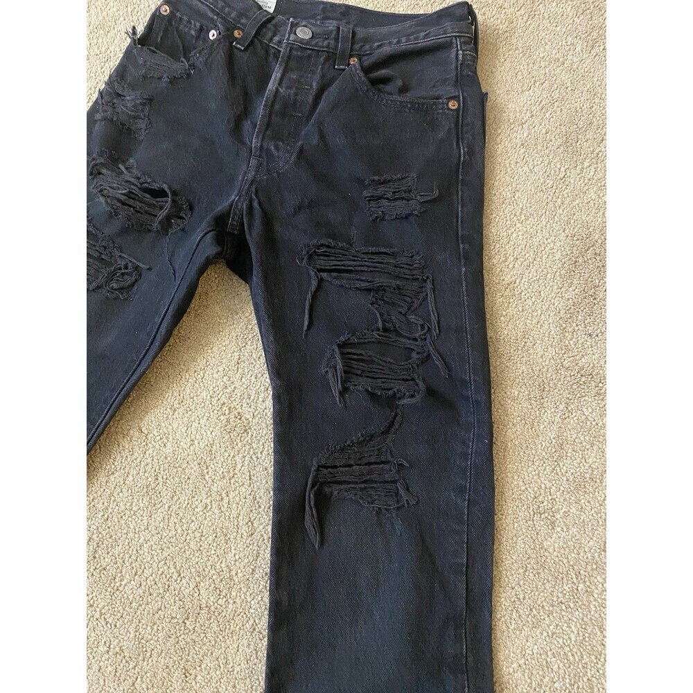 Levi's 501® Original Cropped Distressed Black Women's Jeans Size 24 - Picture 13 of 16